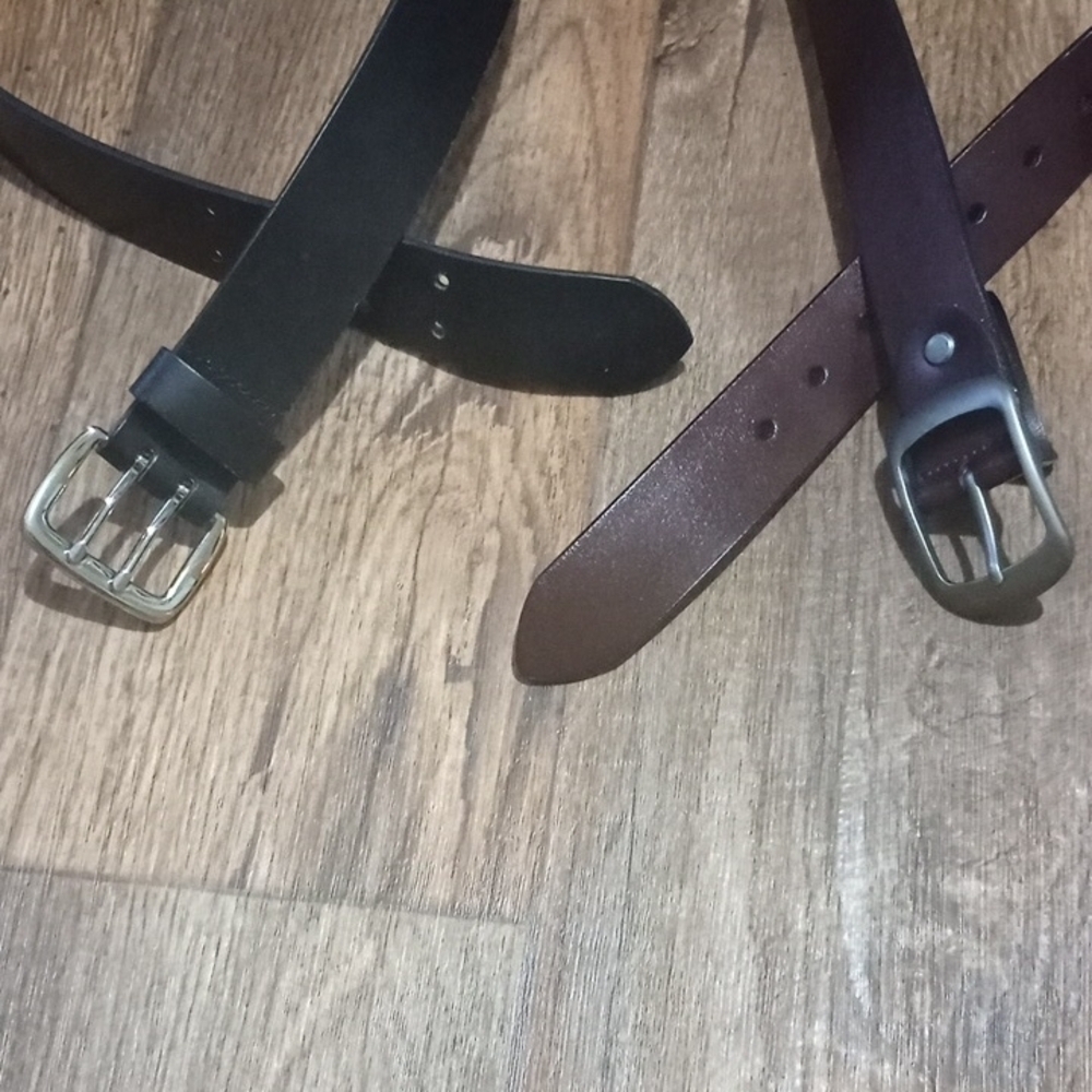2 Men's Black and Brown Faux Leather Belts Vintage Timeless - Picture 2 of 2